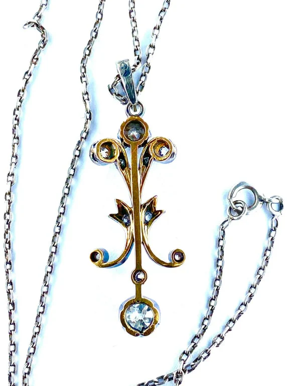 White gold pendant silver Diamonds Napoleon III Period. - Image 10
