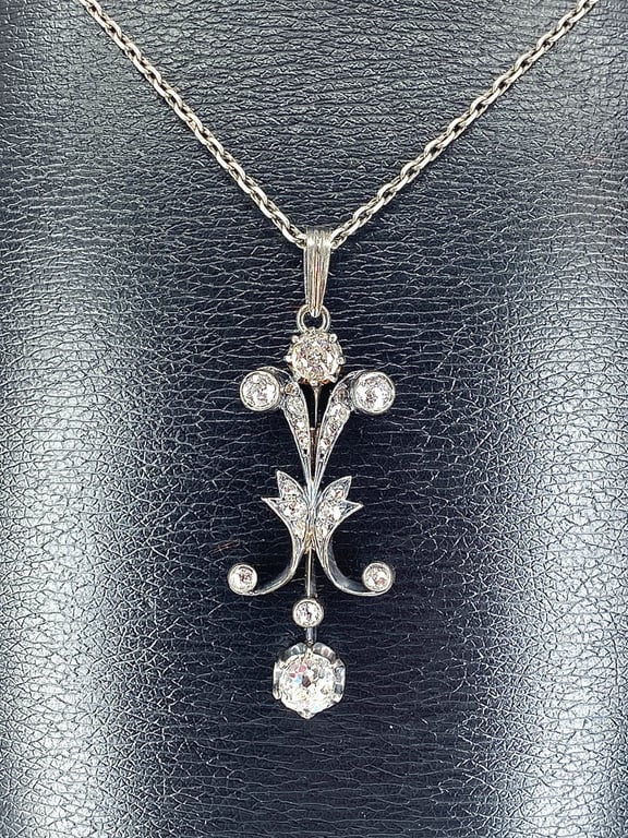 White gold pendant silver Diamonds Napoleon III Period. - Image 8
