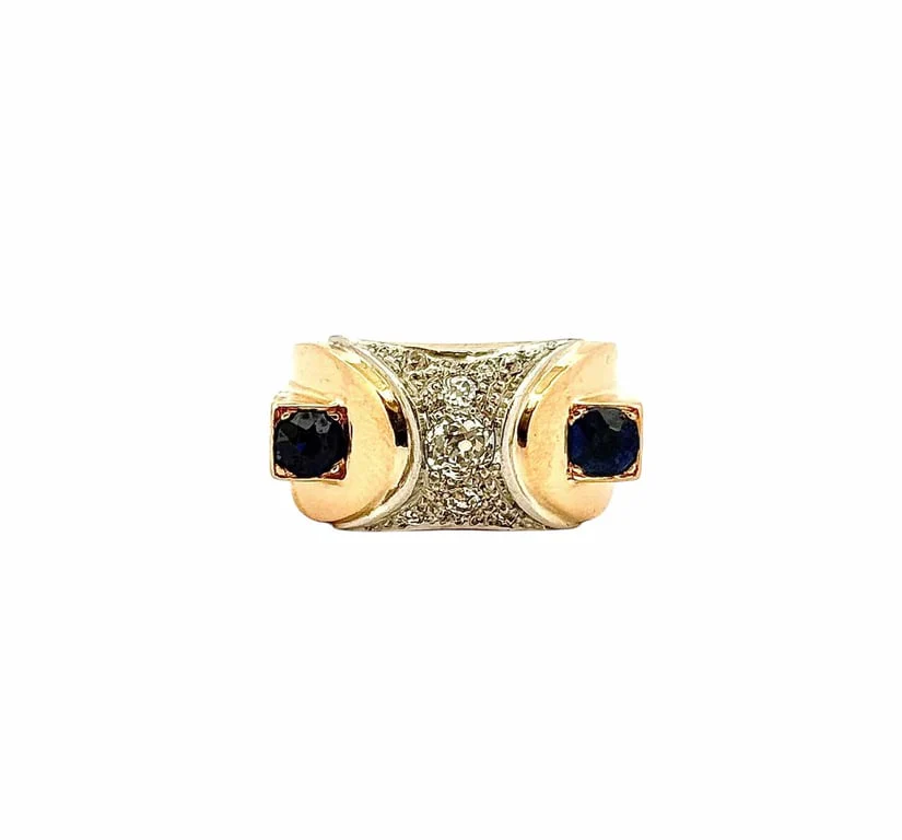 Domed ring Tank antique gold and precious stones - Image 3