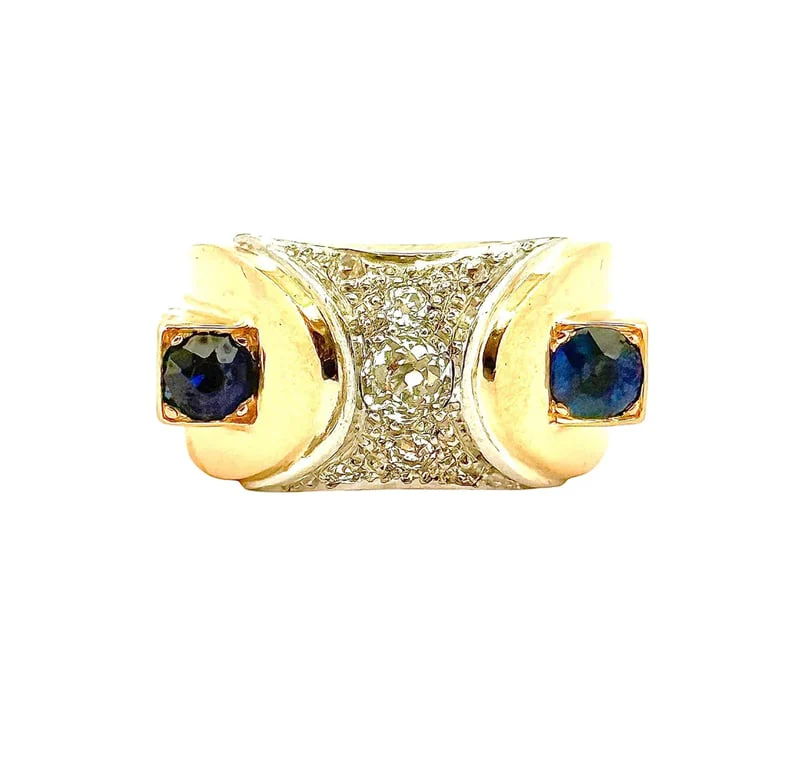 Domed ring Tank antique gold and precious stones - Image 5