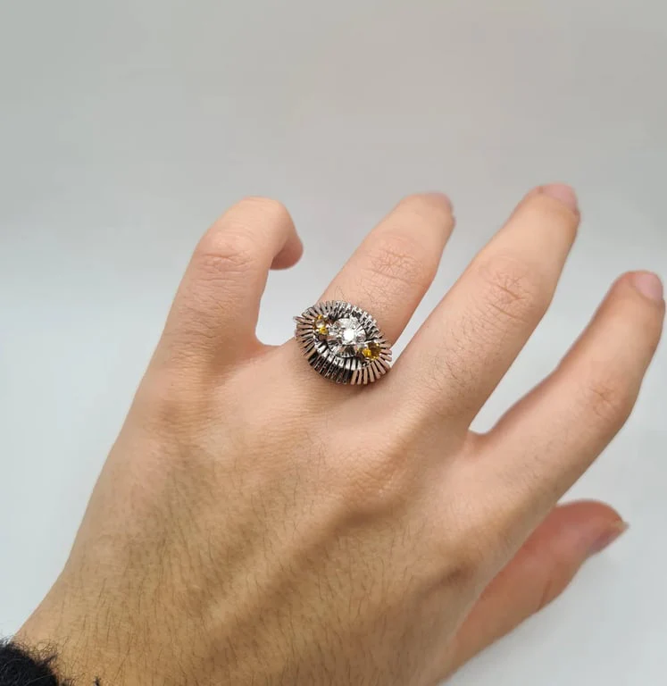 White gold, citrine and old-cut diamond ring - Image 3