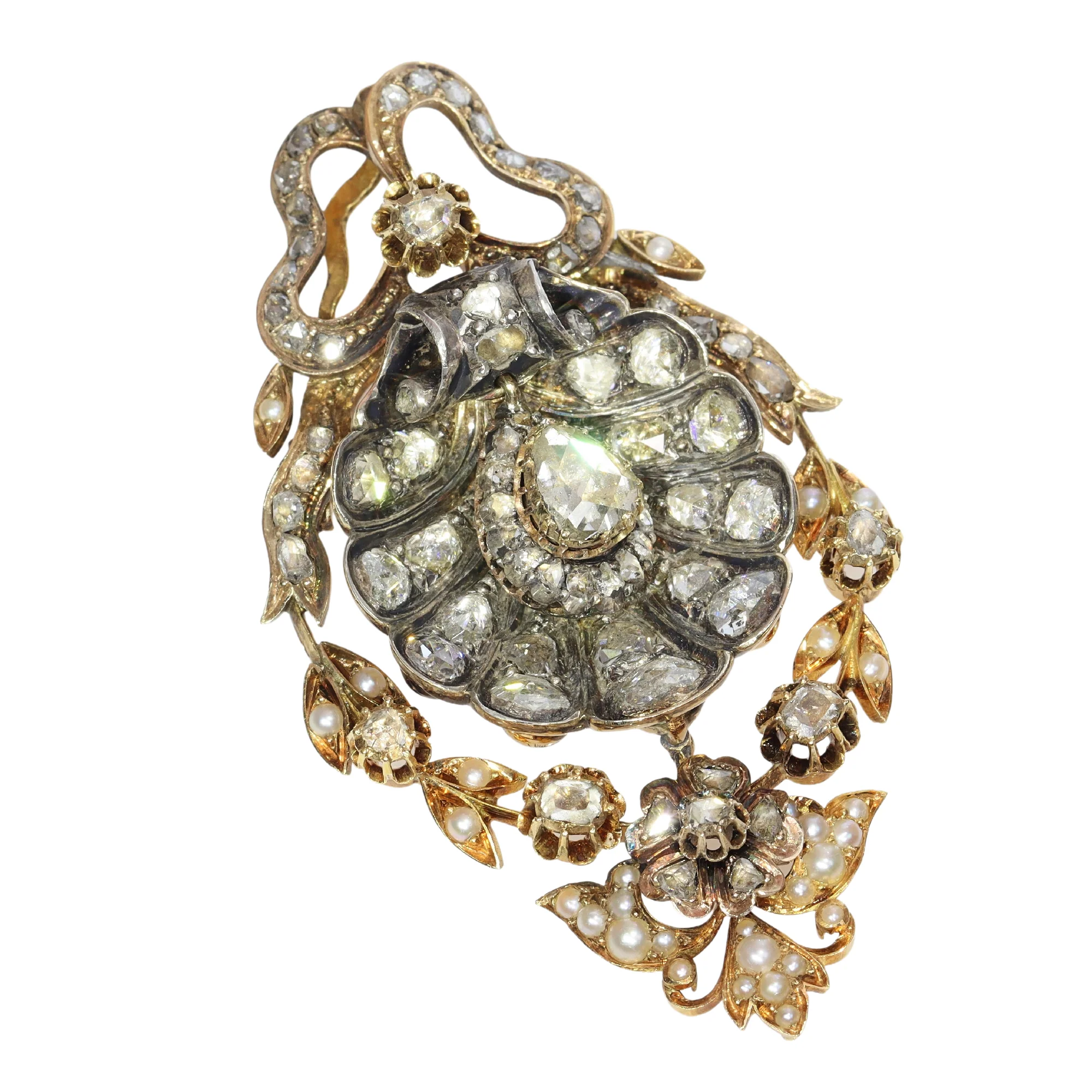 The art of Antiquity: Victorian-style diamond and pearl pendant brooch - Image 3