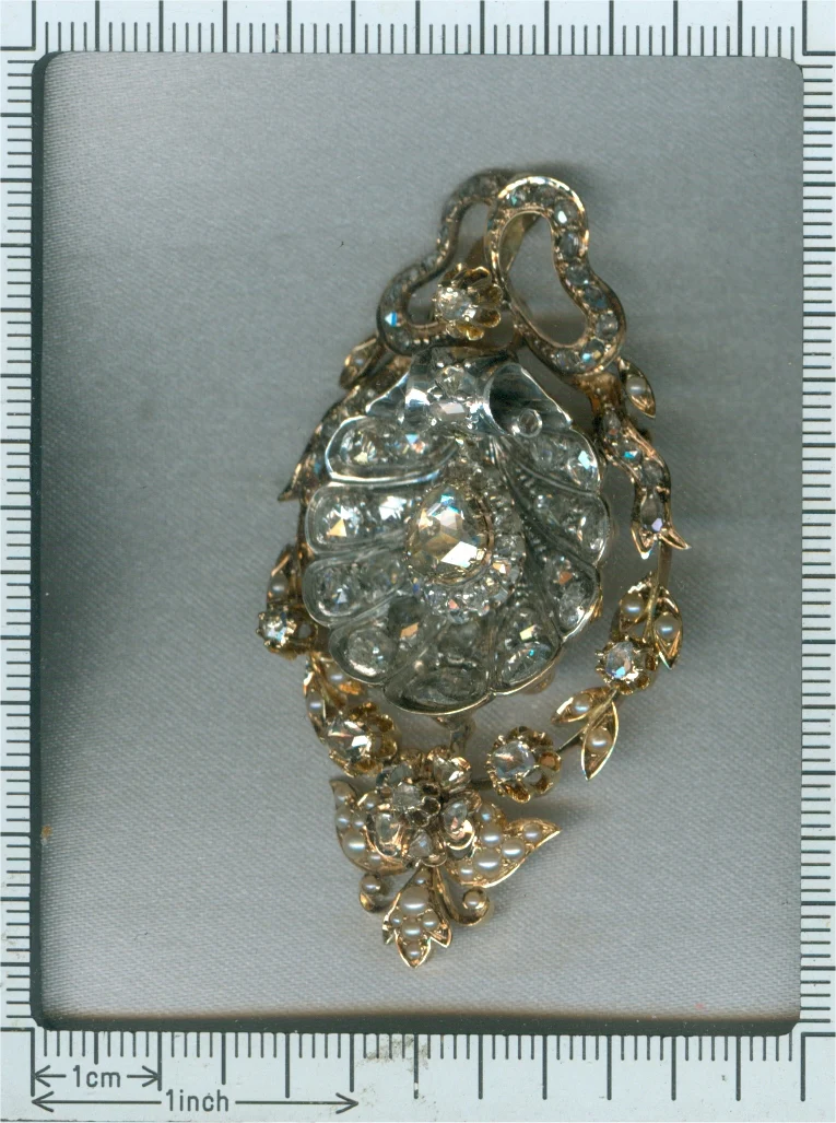 The art of Antiquity: Victorian-style diamond and pearl pendant brooch - Image 6