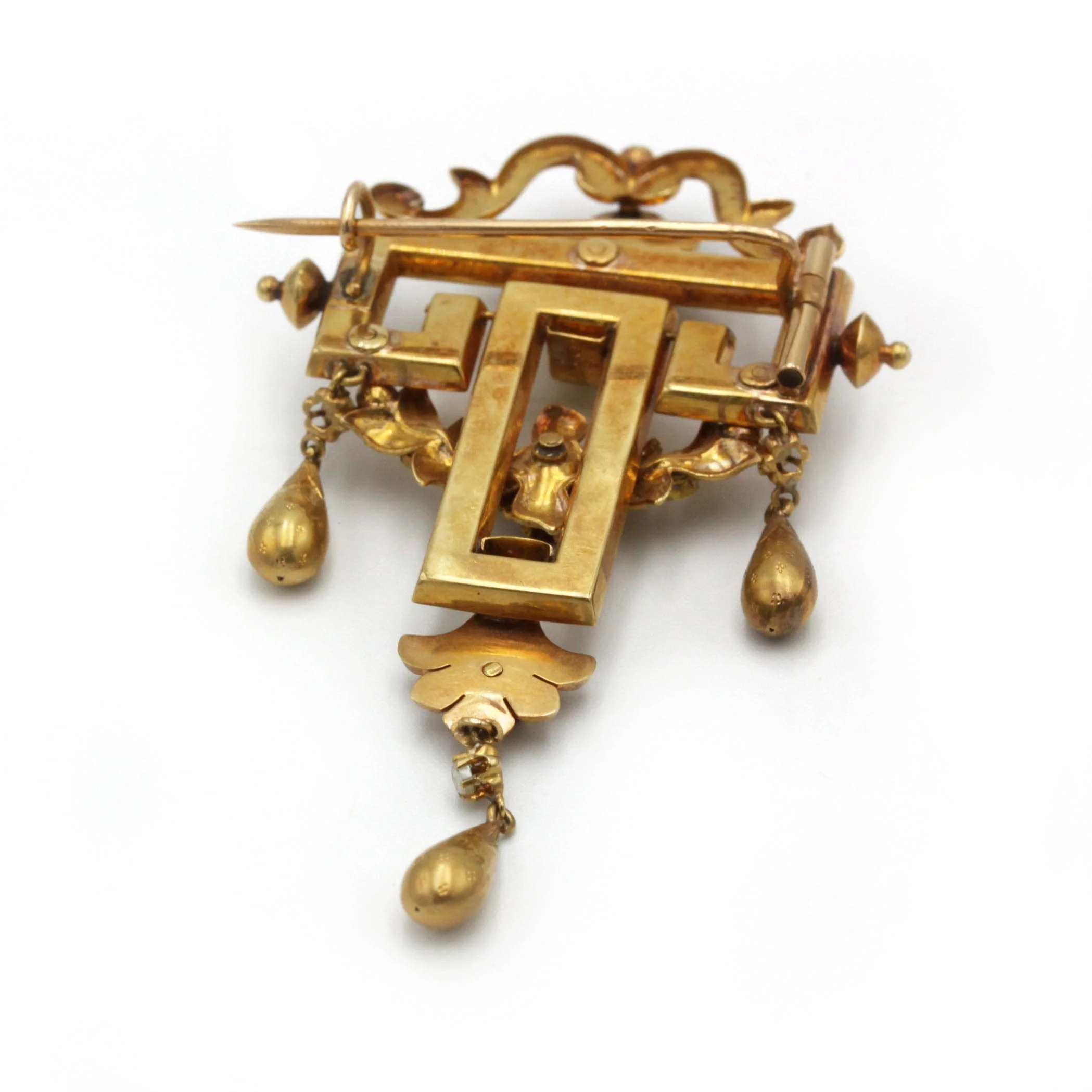 Napoleon III Brooch - Gold, Half-pearls & Rhodolite Garnets - Image 3