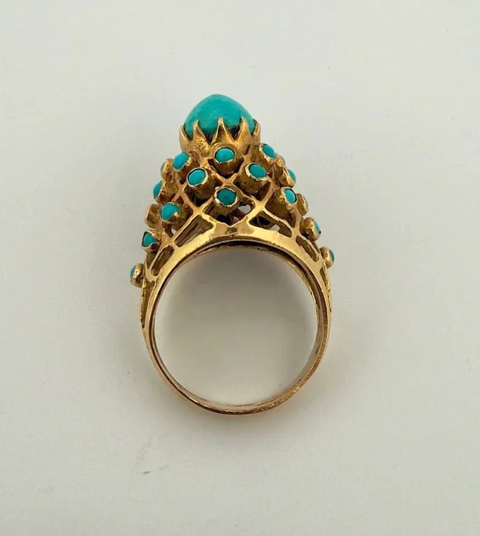 Antique ring in yellow gold and turquoise  - Image 10