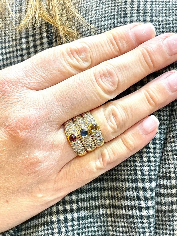 3 rings in 18-carat yellow gold, natural diamonds and precious stones  - Image 12