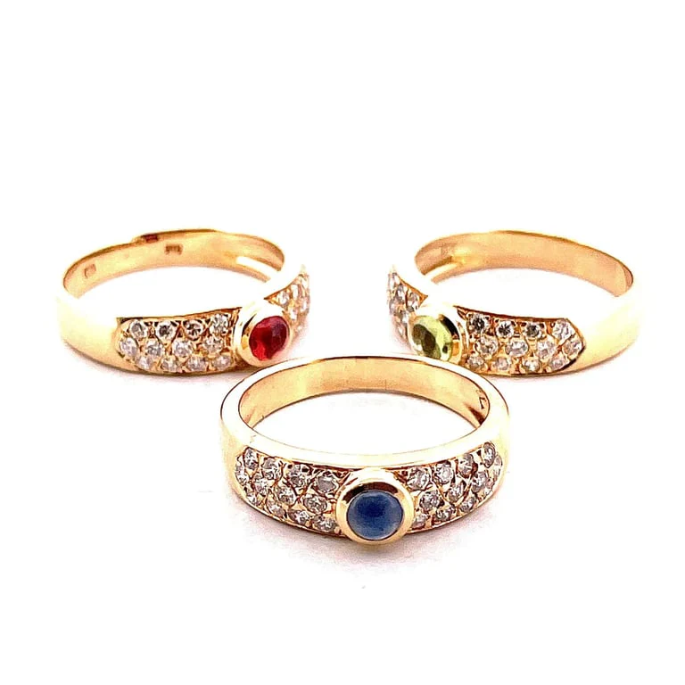 3 rings in 18-carat yellow gold, natural diamonds and precious stones  - Image 8