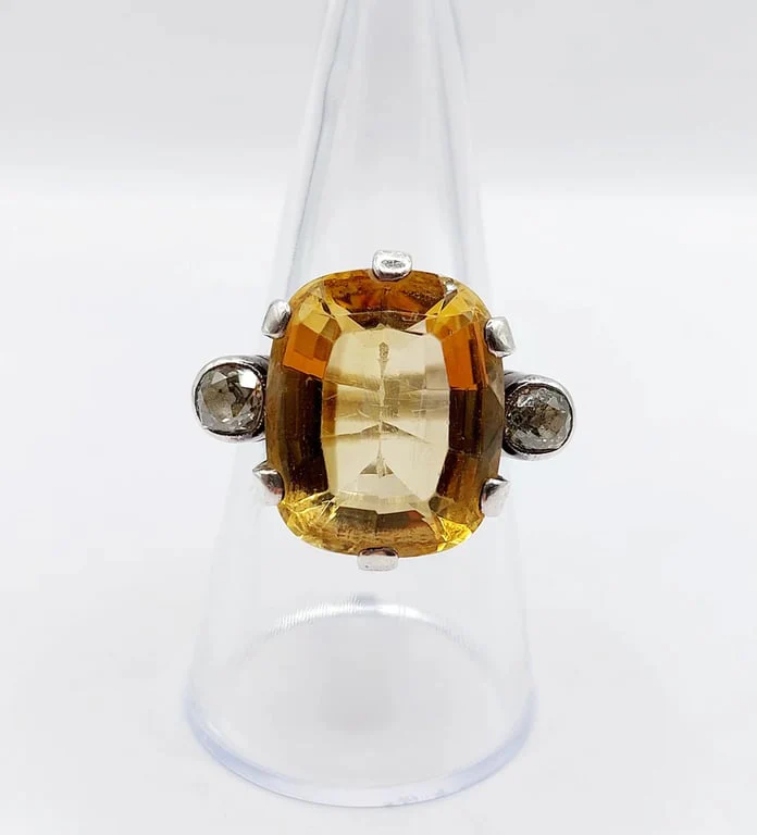 Old yellow gold ring and silver, citrine, old-cut diamonds (circa 1880) - Image 10