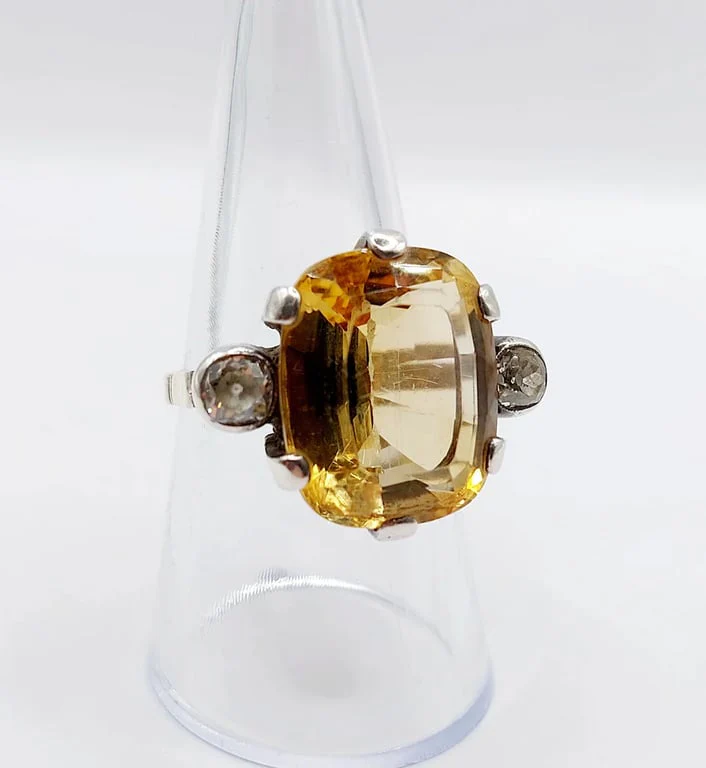 Old yellow gold ring and silver, citrine, old-cut diamonds (circa 1880) - Image 11