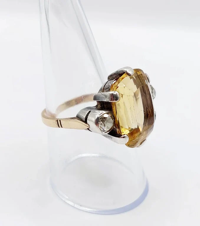 Old yellow gold ring and silver, citrine, old-cut diamonds (circa 1880) - Image 12
