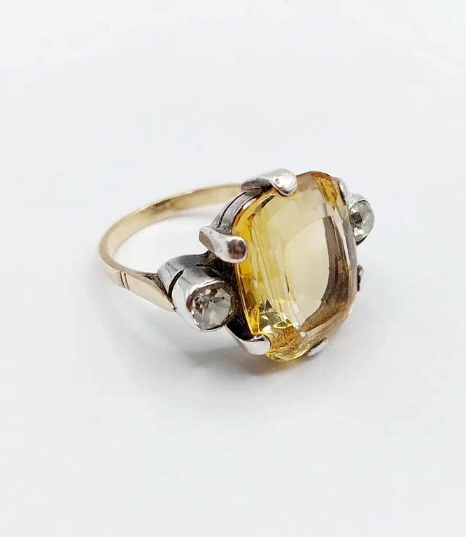 Old yellow gold ring and silver, citrine, old-cut diamonds (circa 1880) - Image 3