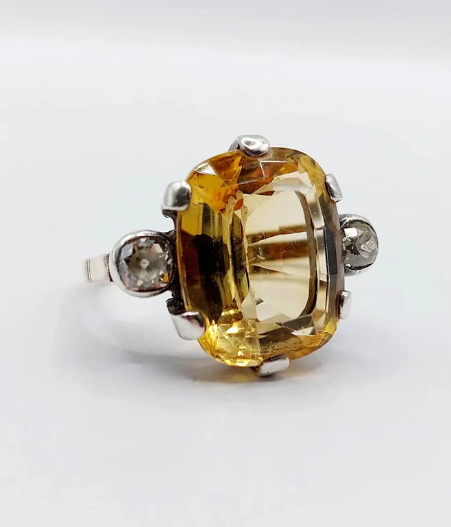 Old yellow gold ring and silver, citrine, old-cut diamonds (circa 1880) - Image 4