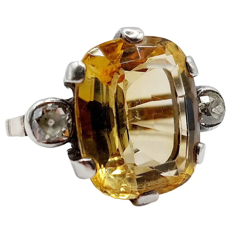 Old yellow gold ring and silver, citrine, old-cut diamonds (circa 1880) - Image 5