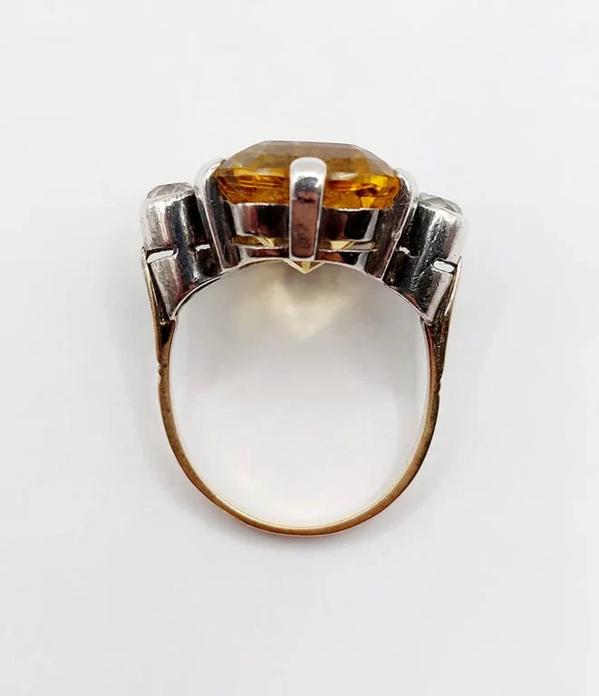 Old yellow gold ring and silver, citrine, old-cut diamonds (circa 1880) - Image 6