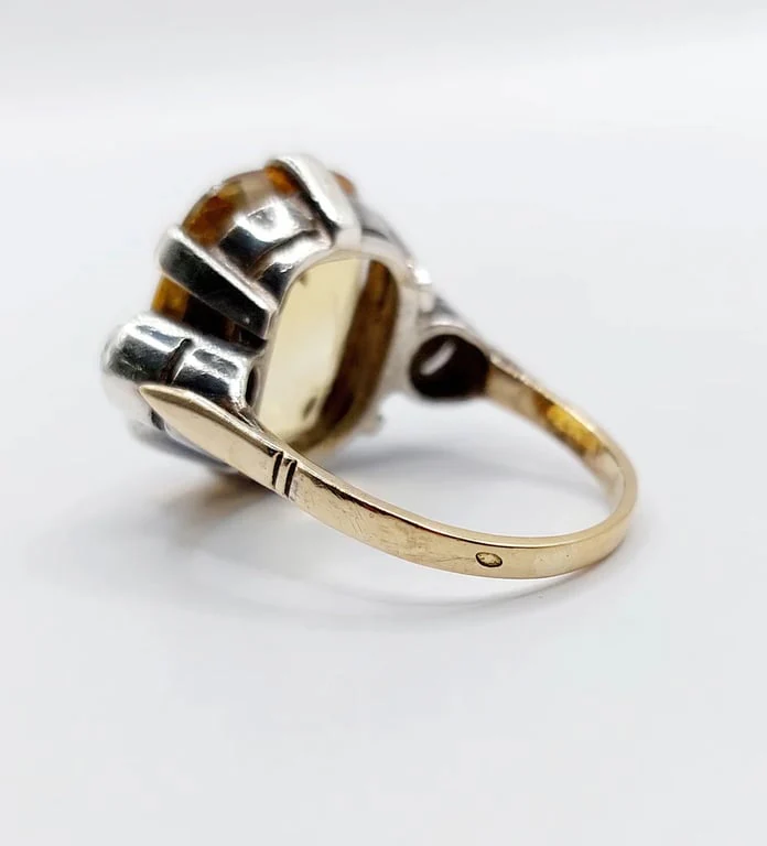 Old yellow gold ring and silver, citrine, old-cut diamonds (circa 1880) - Image 7