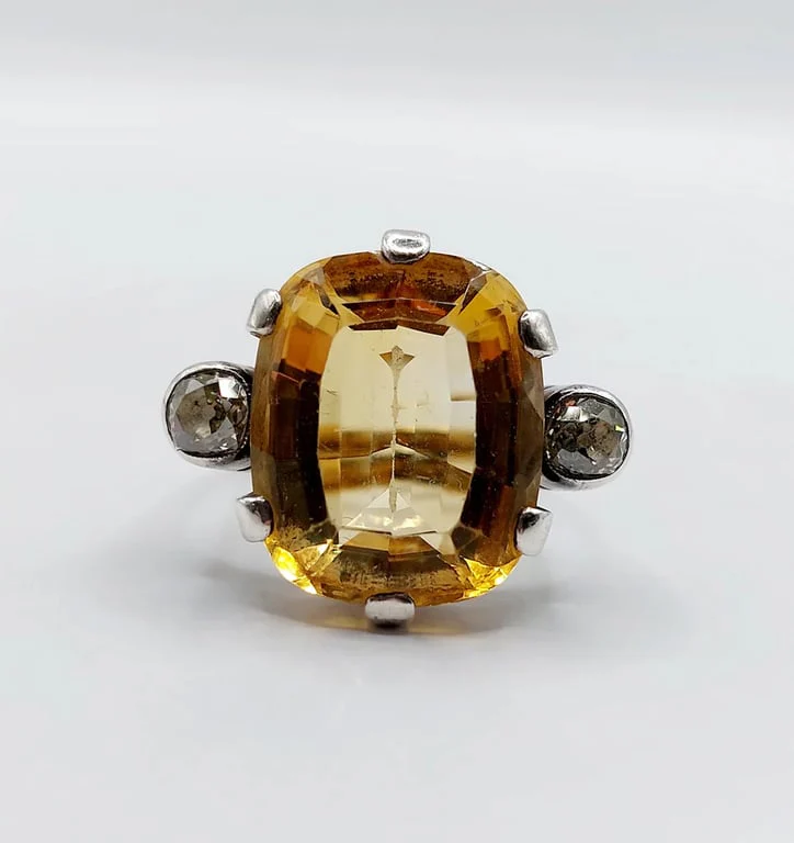 Old yellow gold ring and silver, citrine, old-cut diamonds (circa 1880) - Image 8