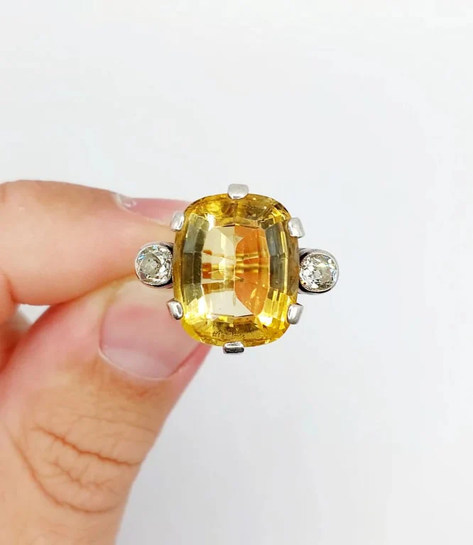 Old yellow gold ring and silver, citrine, old-cut diamonds (circa 1880) - Image 9