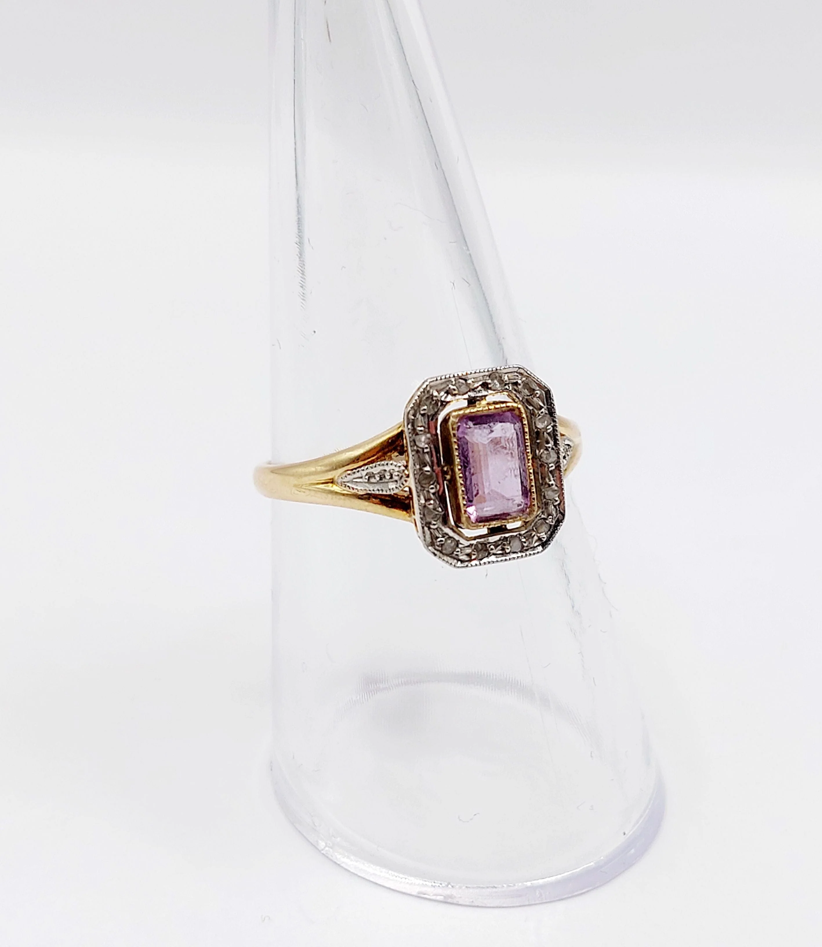 Pompadour ring in yellow gold, platinum, amethyst and rose-cut diamonds (circa 1910) - Image 10