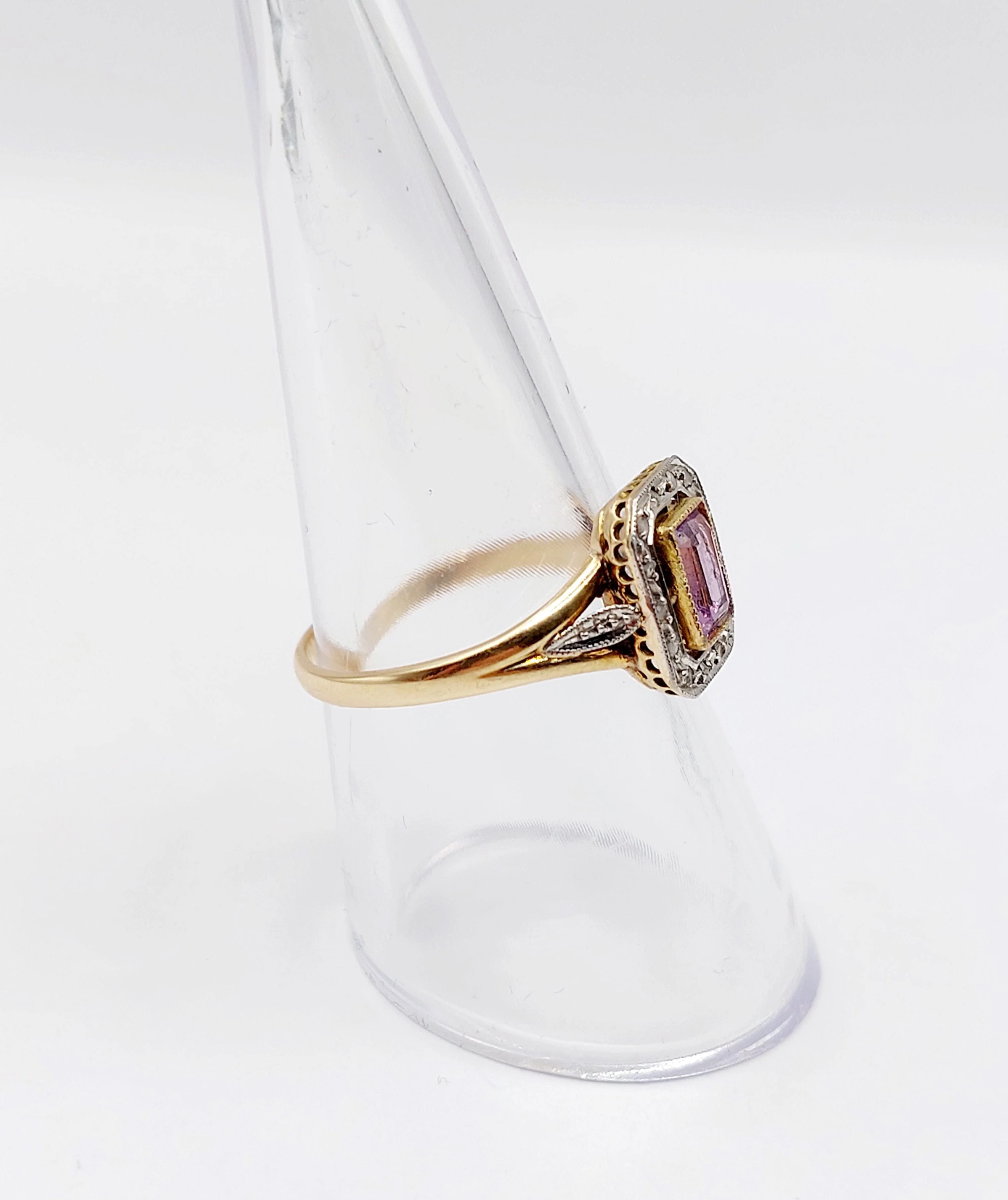 Pompadour ring in yellow gold, platinum, amethyst and rose-cut diamonds (circa 1910) - Image 11