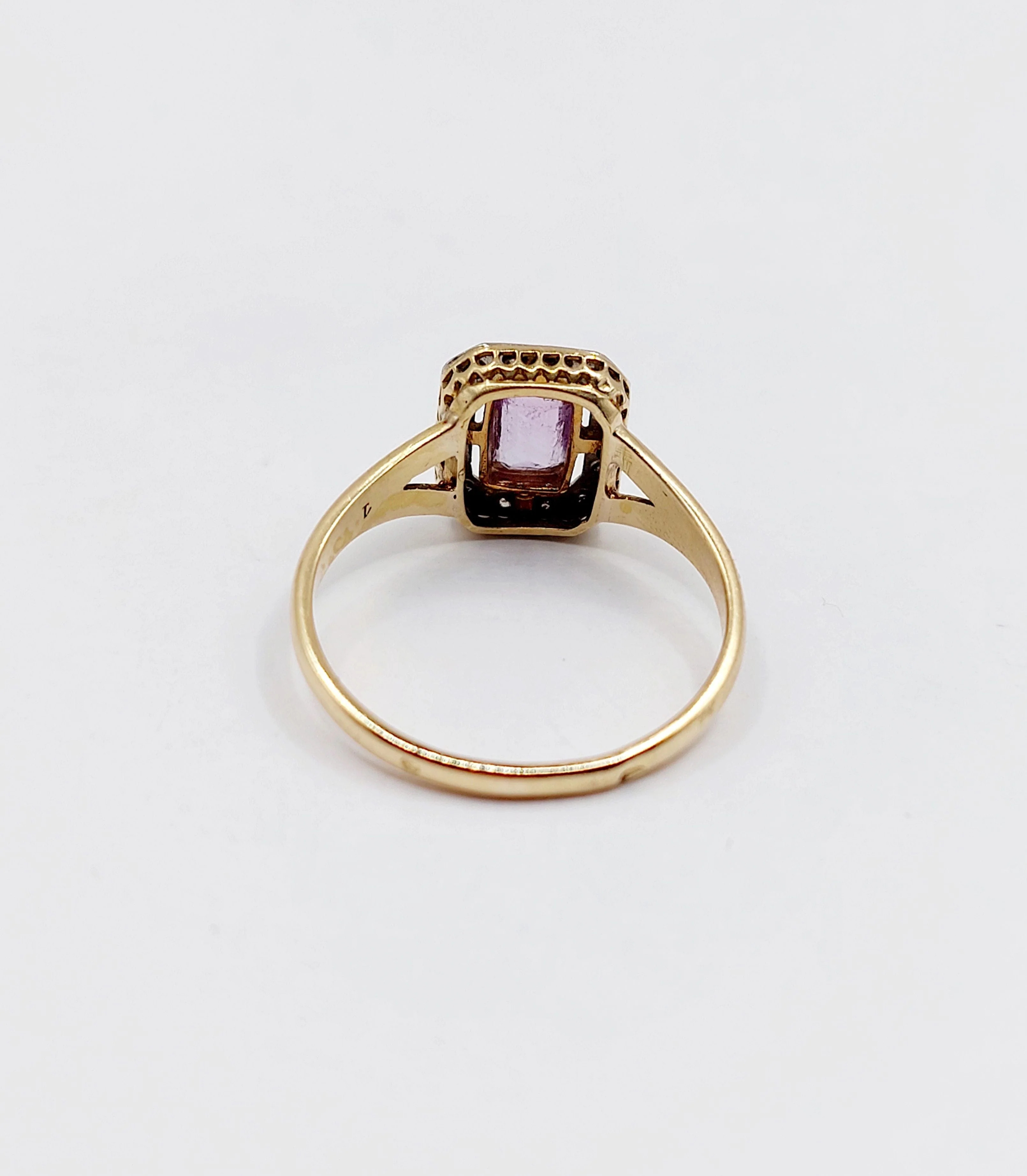 Pompadour ring in yellow gold, platinum, amethyst and rose-cut diamonds (circa 1910) - Image 12