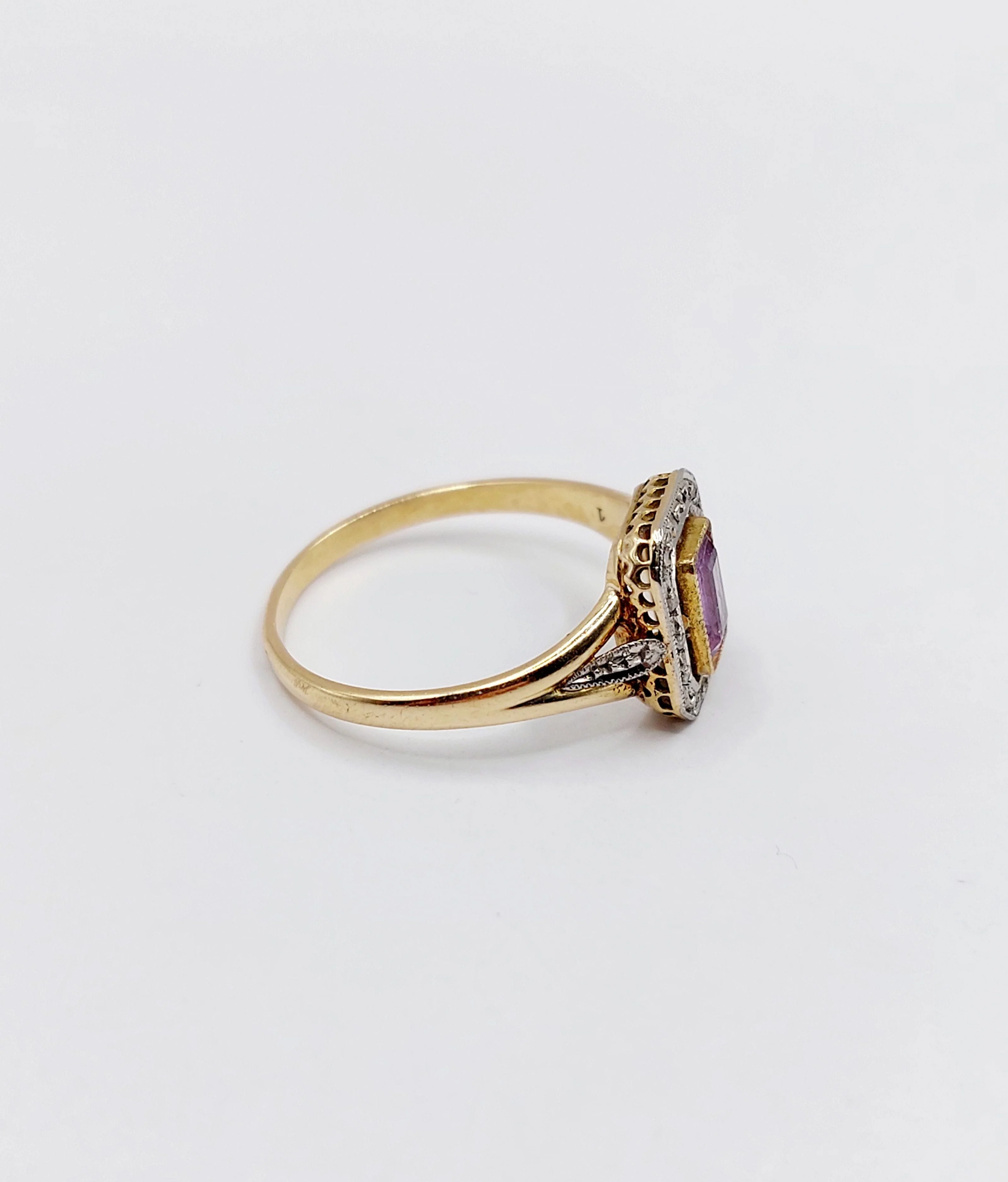 Pompadour ring in yellow gold, platinum, amethyst and rose-cut diamonds (circa 1910) - Image 14