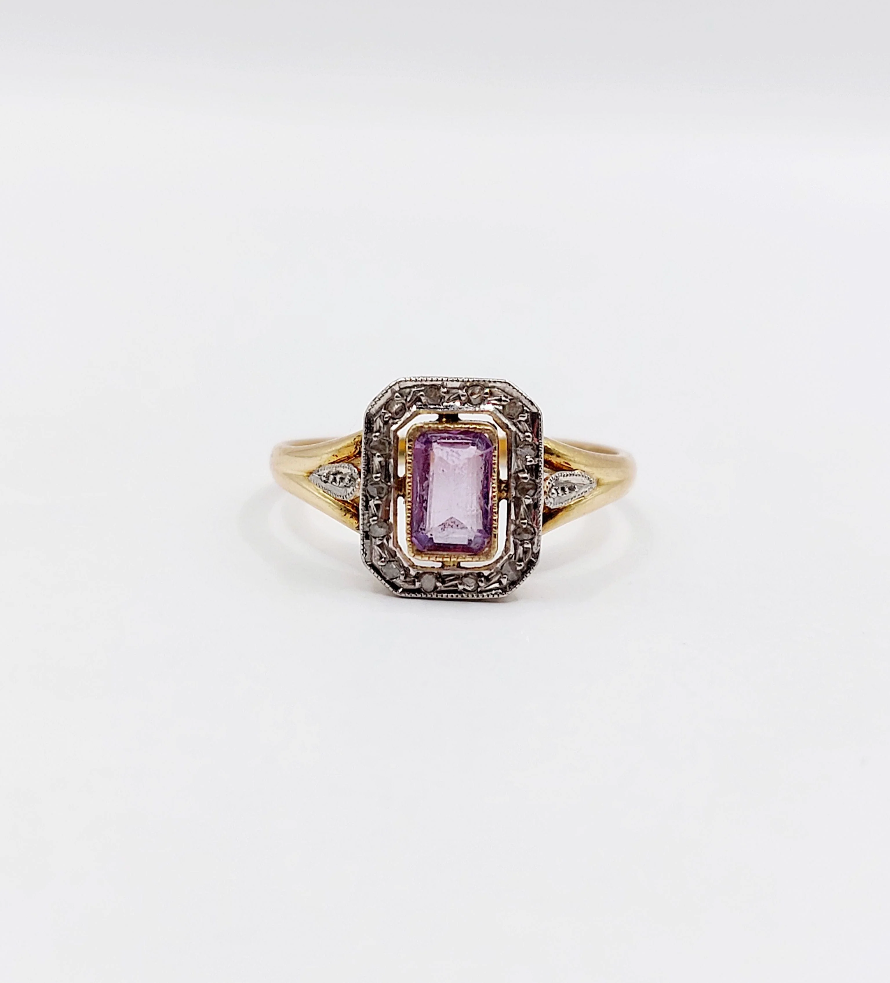 Pompadour ring in yellow gold, platinum, amethyst and rose-cut diamonds (circa 1910) - Image 5