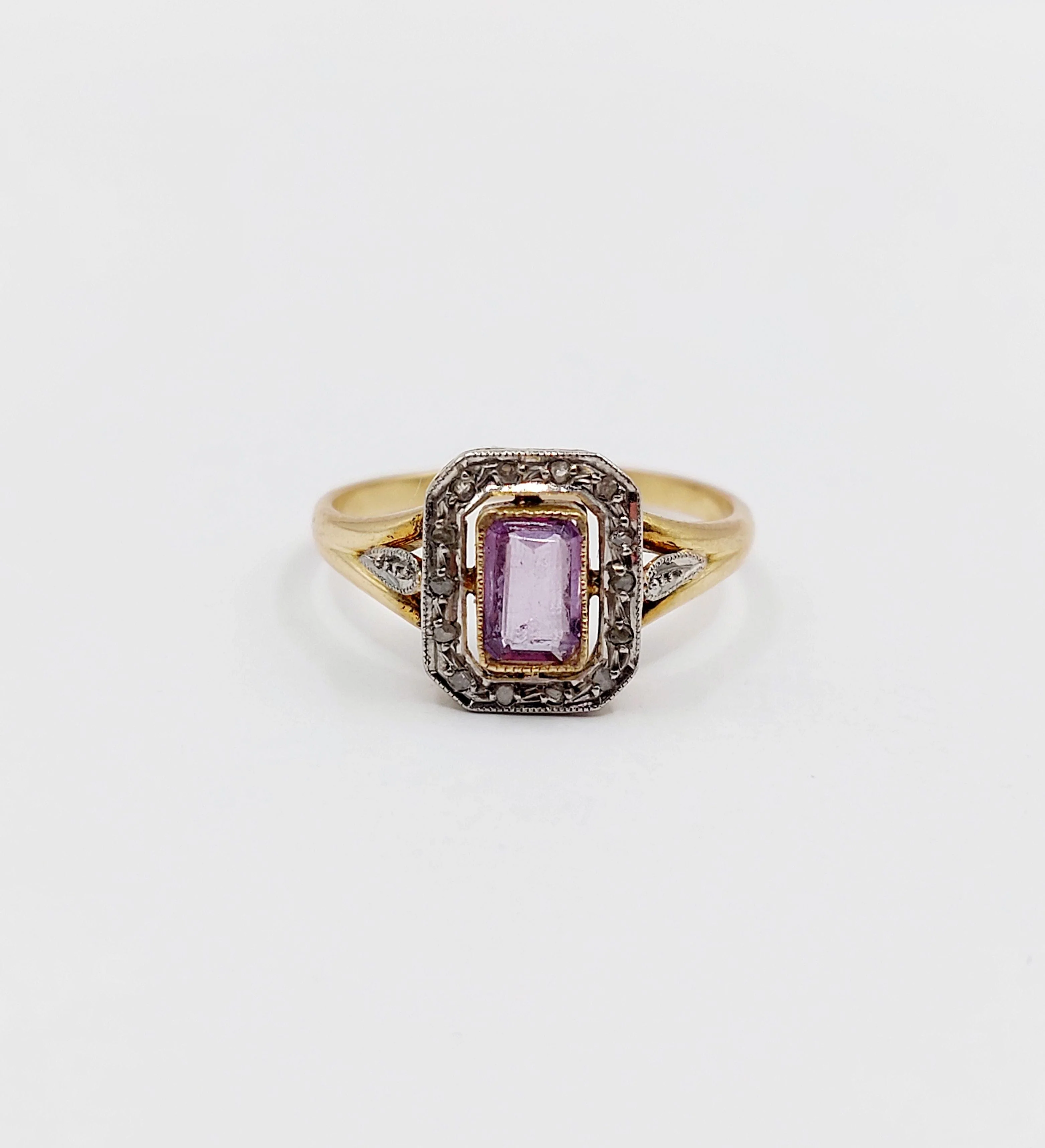 Pompadour ring in yellow gold, platinum, amethyst and rose-cut diamonds (circa 1910) - Image 6