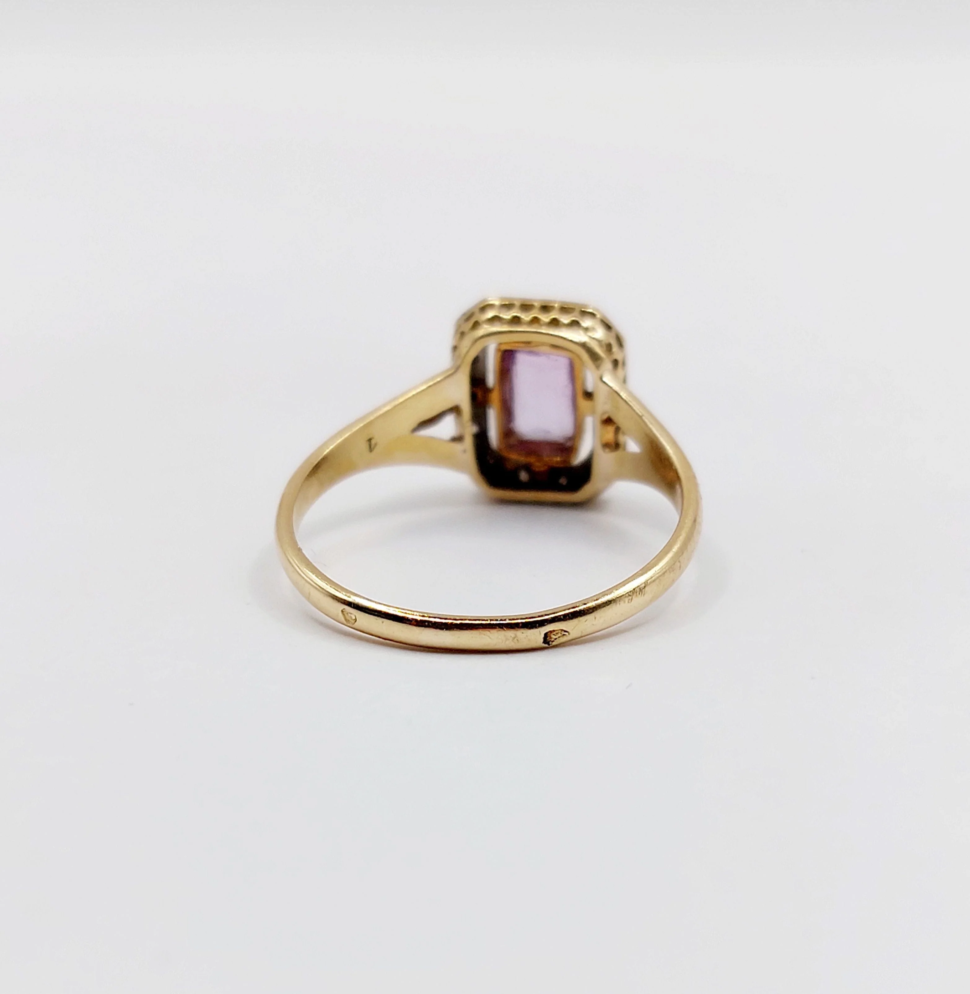 Pompadour ring in yellow gold, platinum, amethyst and rose-cut diamonds (circa 1910) - Image 7