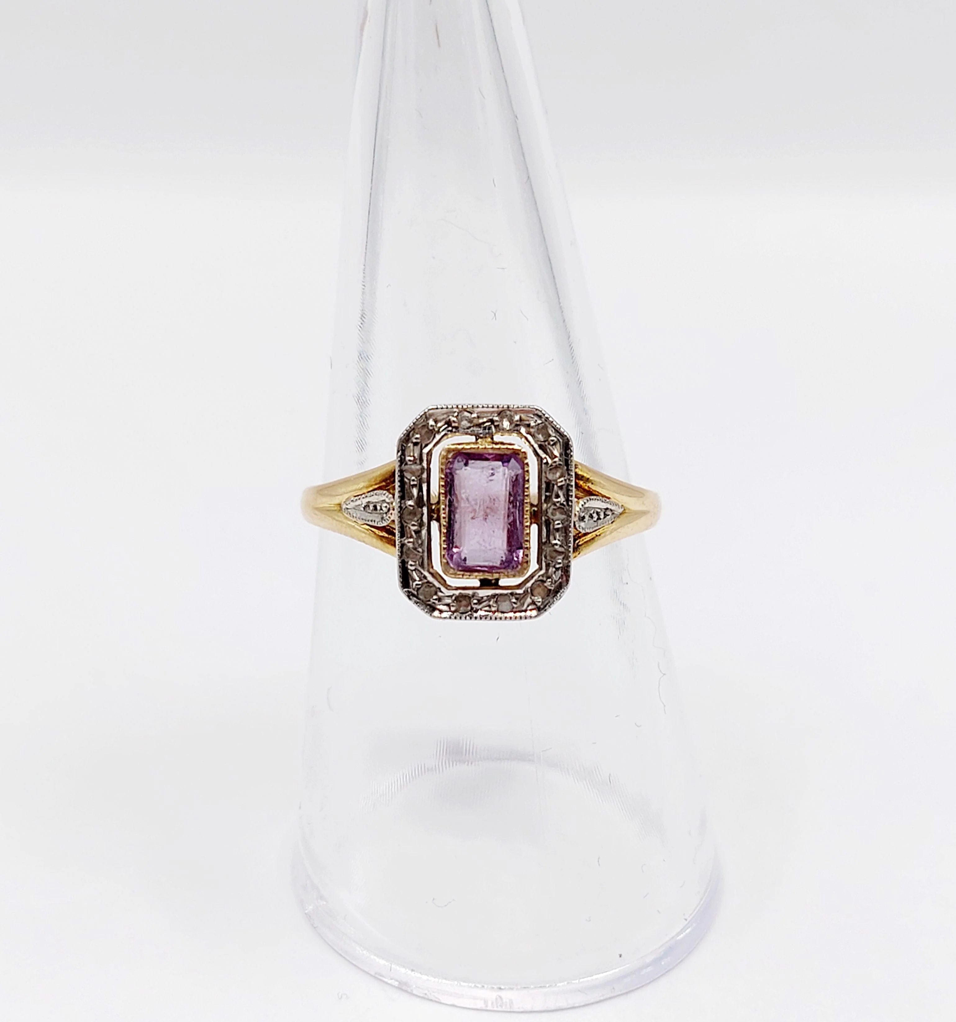 Pompadour ring in yellow gold, platinum, amethyst and rose-cut diamonds (circa 1910) - Image 8
