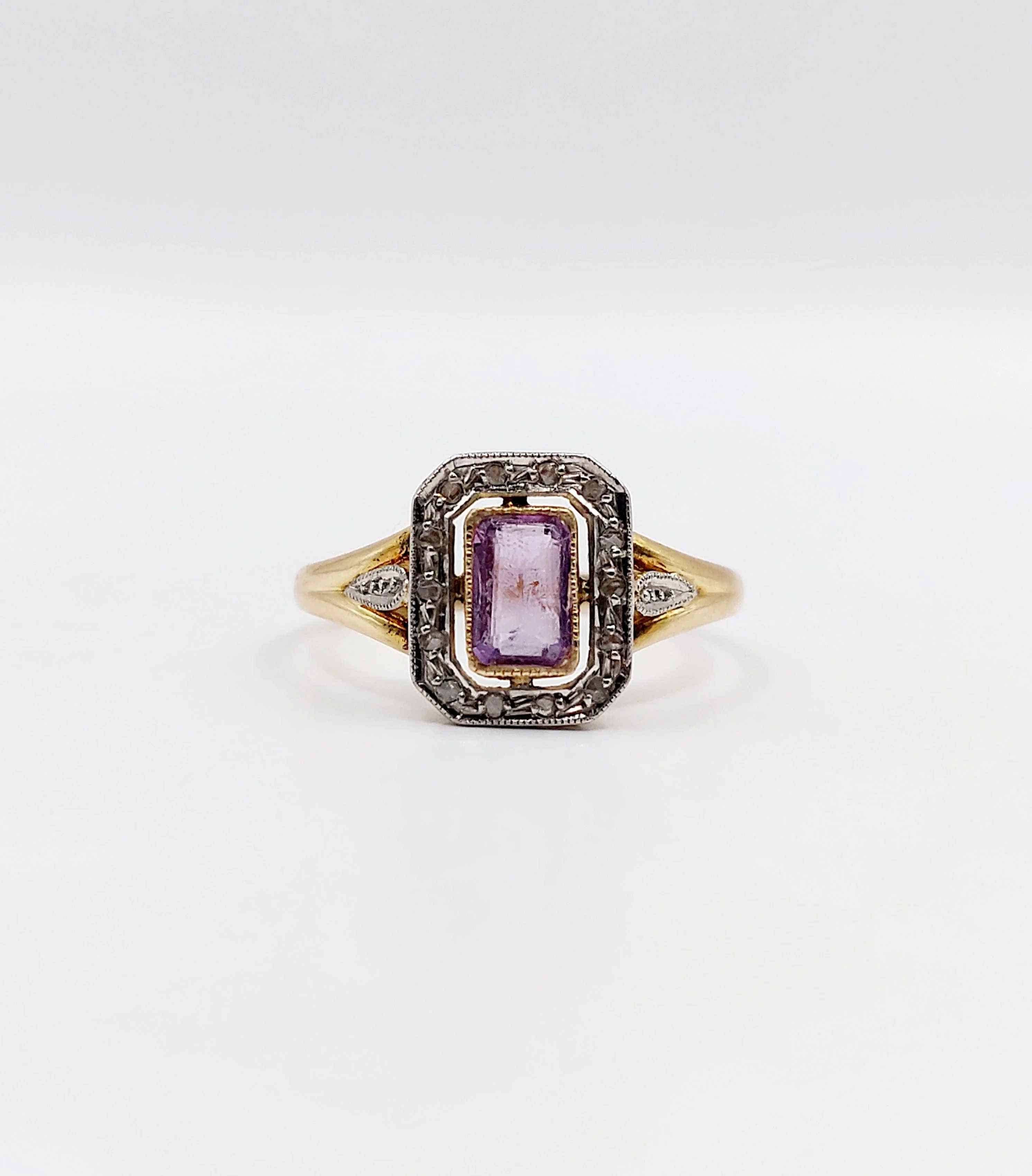 Pompadour ring in yellow gold, platinum, amethyst and rose-cut diamonds (circa 1910) - Image 9