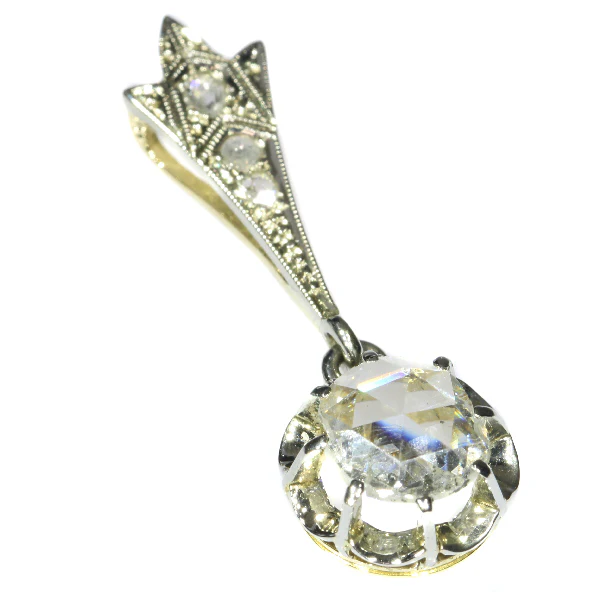 Big Rose Cut Diamond Art Deco Pendant Belle Epoque - Image 4