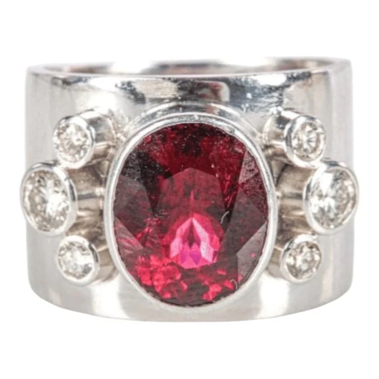 18k White Gold Band Ring, set with a beautiful Rubellite - Image 4