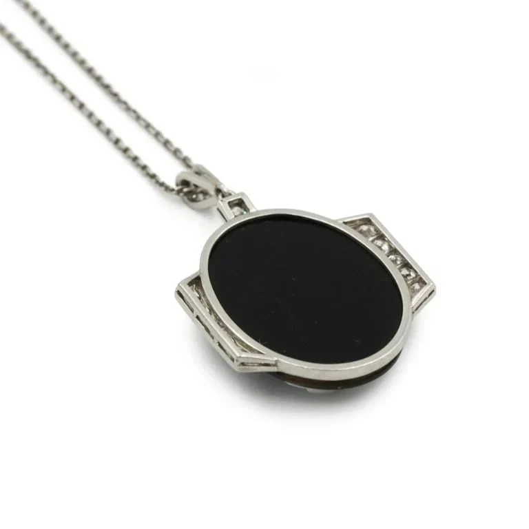 Pendant Necklace Art Deco - platinum, Diamonds & cameo Onyx - Image 3