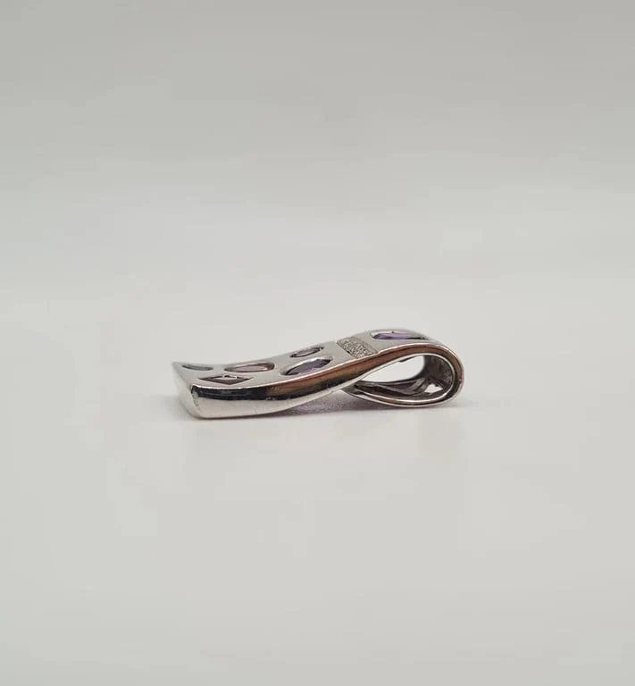 White gold pendant set with pink sapphire and amethyst - Image 3