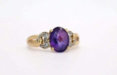 Vintage yellow gold ring, amethyst and diamonds - Image 3