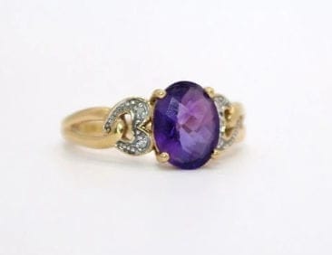 Vintage yellow gold ring, amethyst and diamonds - Image 4