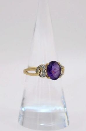 Vintage yellow gold ring, amethyst and diamonds - Image 6