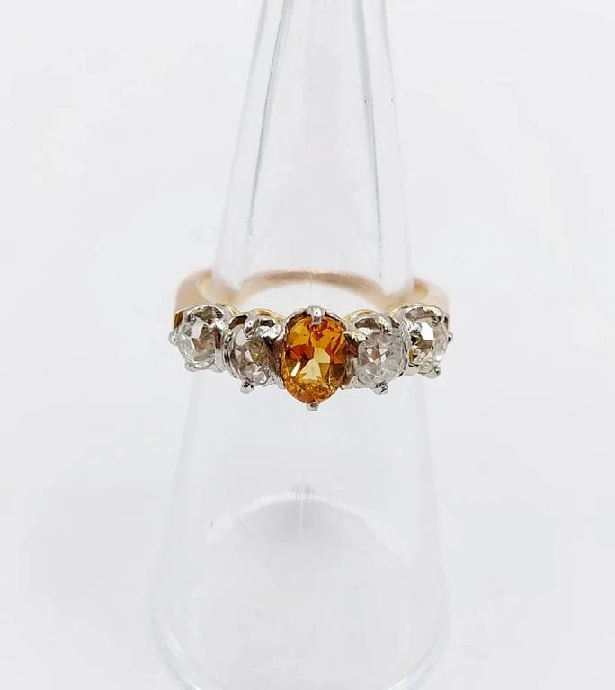 Garter ring antique in 18k rose gold and platinum, citrine and diamonds - Image 10