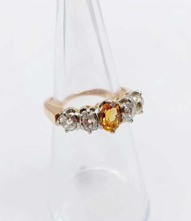 Garter ring antique in 18k rose gold and platinum, citrine and diamonds - Image 11