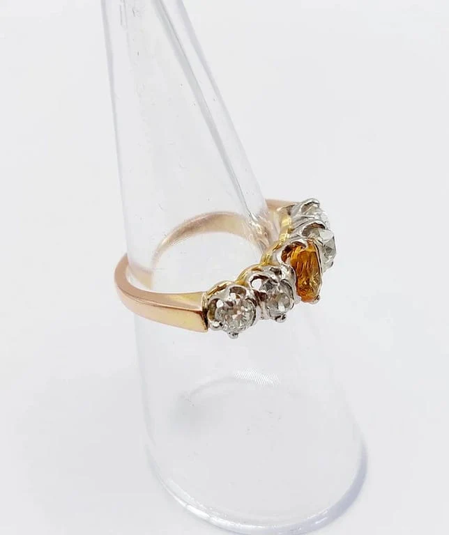 Garter ring antique in 18k rose gold and platinum, citrine and diamonds - Image 12