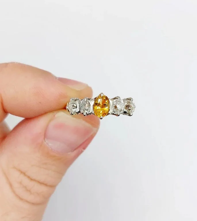 Garter ring antique in 18k rose gold and platinum, citrine and diamonds - Image 13