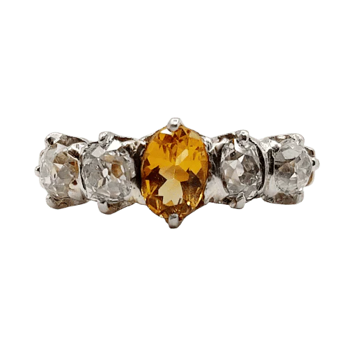 Garter ring antique in 18k rose gold and platinum, citrine and diamonds - Image 14