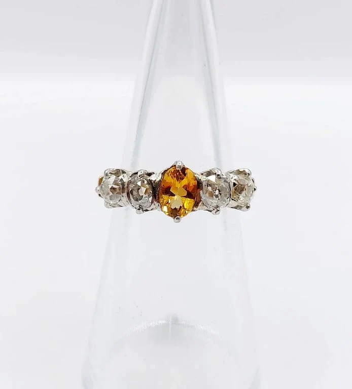 Garter ring antique in 18k rose gold and platinum, citrine and diamonds - Image 15