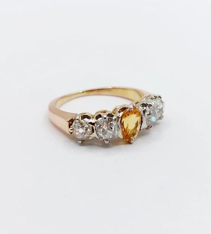 Garter ring antique in 18k rose gold and platinum, citrine and diamonds - Image 3