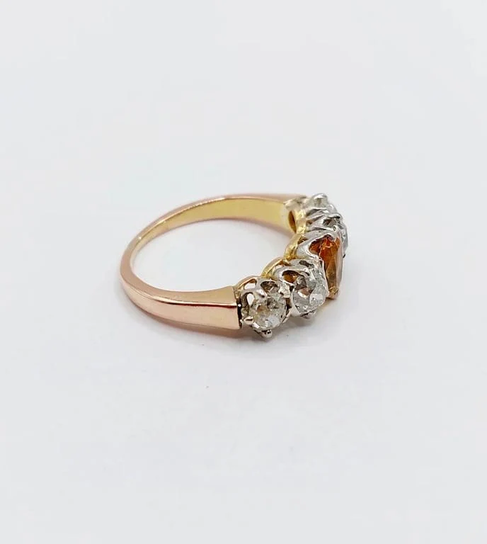 Garter ring antique in 18k rose gold and platinum, citrine and diamonds - Image 4