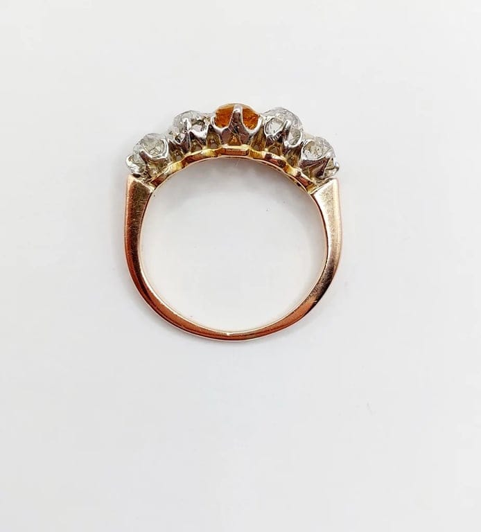 Garter ring antique in 18k rose gold and platinum, citrine and diamonds - Image 5