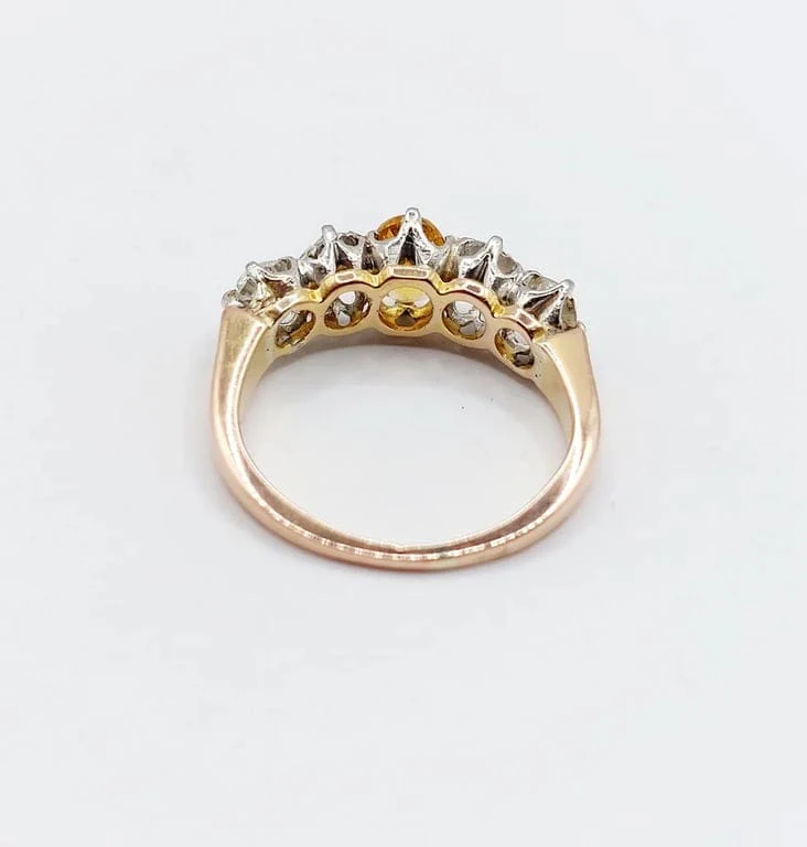 Garter ring antique in 18k rose gold and platinum, citrine and diamonds - Image 6