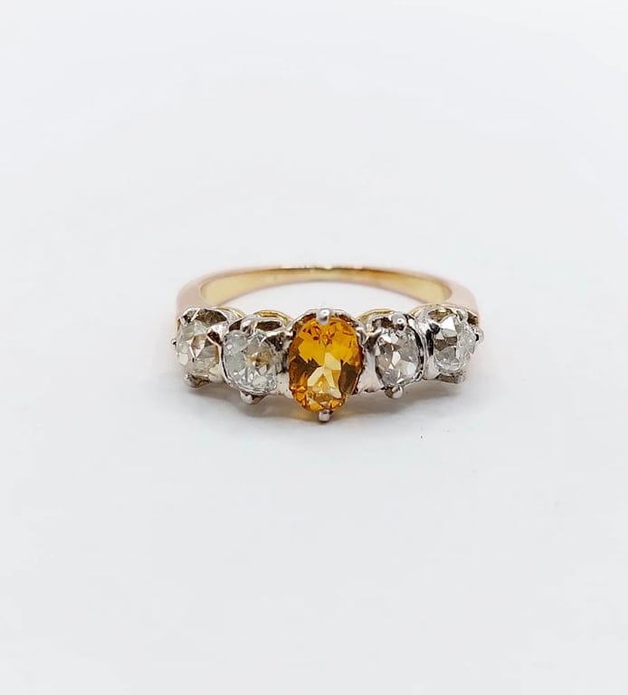 Garter ring antique in 18k rose gold and platinum, citrine and diamonds - Image 8