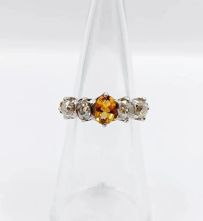 Garter ring antique in 18k rose gold and platinum, citrine and diamonds - Image 9