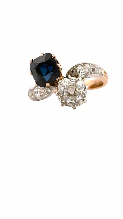 Antique ring Toi & Moi with natural Siam sapphire and diamonds - Image 11